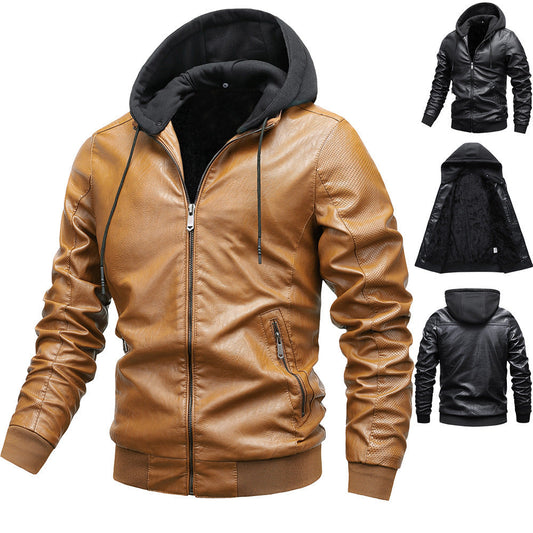 Winter Stand-collar PU Jacket Leather Jacket Men Ooho
