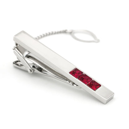 Pure Copper Metal Double Plating Red Crystal Blue Crystal Tie Clip