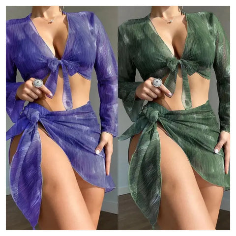 Swimsuit New 4 PCs Set Split Long Sleeve Bikini For Women Ooho