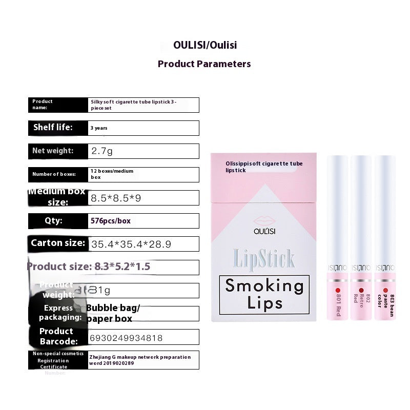 3-piece Smoke Tube Lipstick Kit Women Ooho