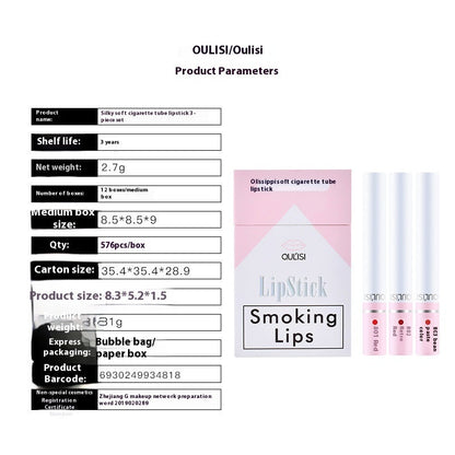 3-piece Smoke Tube Lipstick Kit Women Ooho