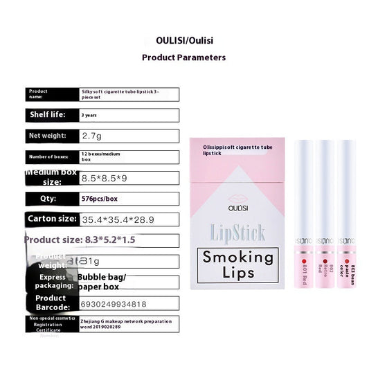 3-piece Smoke Tube Lipstick Kit Women Ooho