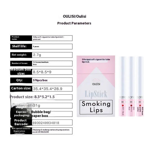 3-piece Smoke Tube Lipstick Kit Women Ooho