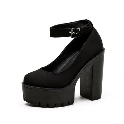 Black Platform Belt Buckle Chunky High Heels Ooho