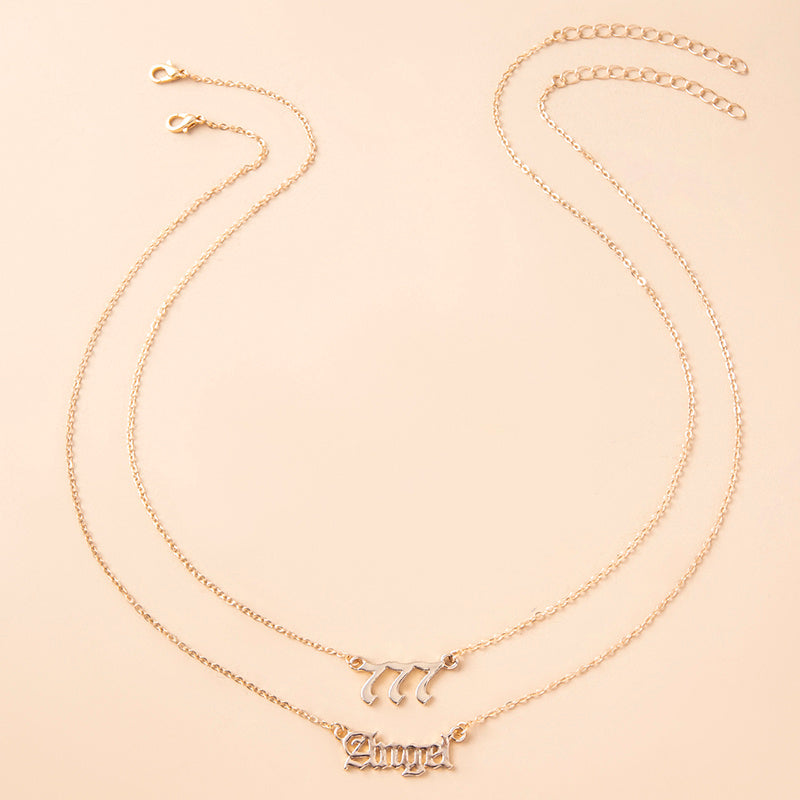 Gold Letter Angel Number 444 777 Multi-layer Chain Necklaces For Women Ooho