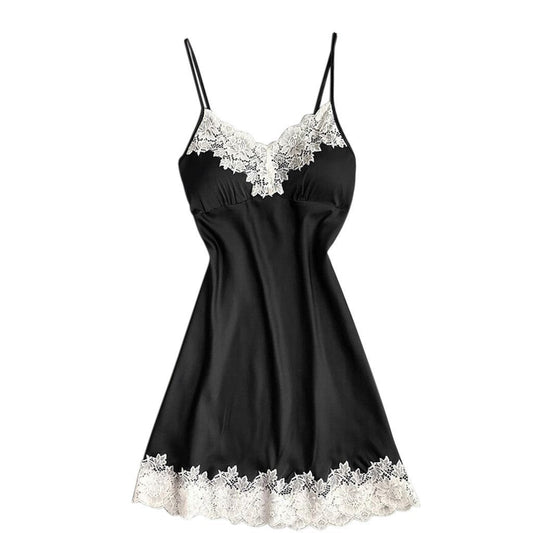 Large Size Sexy Suspender Dress Satin Lace Stitching Nightdress Ooho