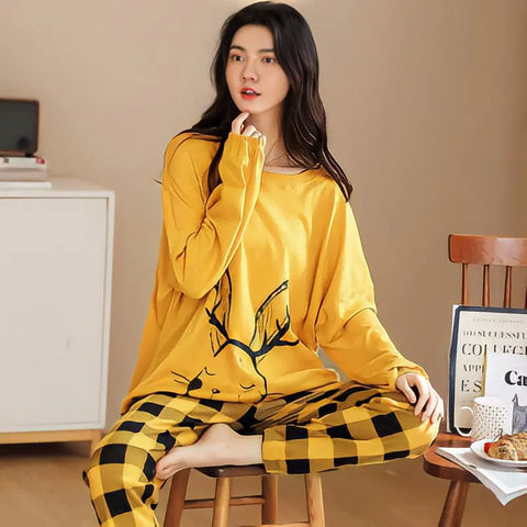 Pajamas Set Women Cute Cartoon Print Sleepwear 2 Piece Lounge Sets Ooho