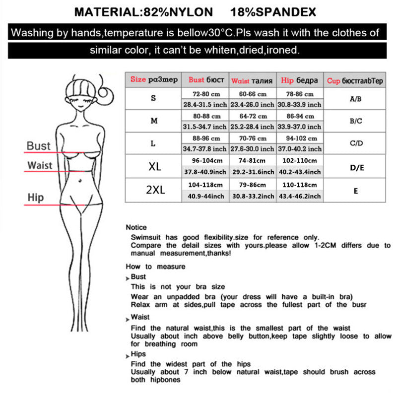 Push Up Bikini One-piece Printed Spun Yarn Swimsuit For Women Ooho