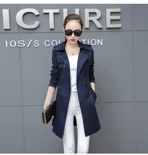 Slim Women’s Plus Size Mid-Length Trench Coat – Stylish & Comfortable Outerwear Ooho