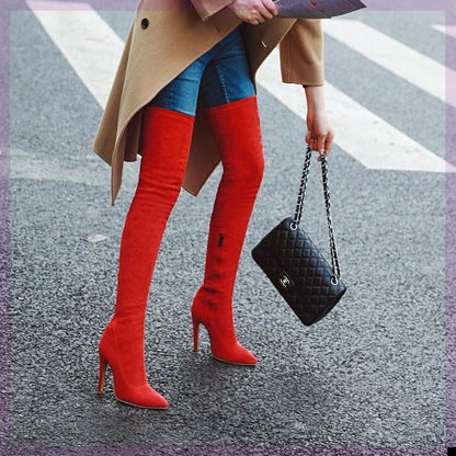 Women Stretch Knee Big Red Boots Ooho
