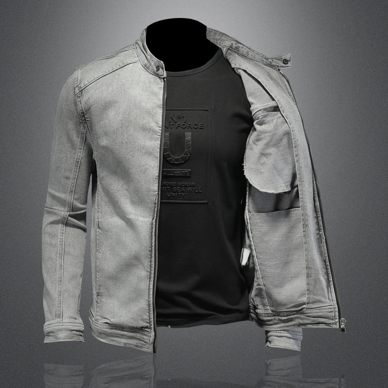 High Quality Stretch Zipper Denim Jacket Men Ooho