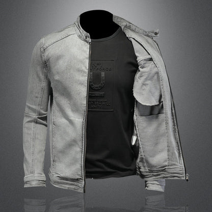 High Quality Stretch Zipper Denim Jacket Men Ooho