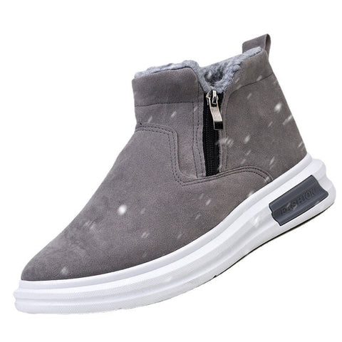 Fashion Snow Boots For Men Winter Warm Flat Cotton Plush Shoes With Side Zipper Casual Daily Fleece Ankle Boot Ooho