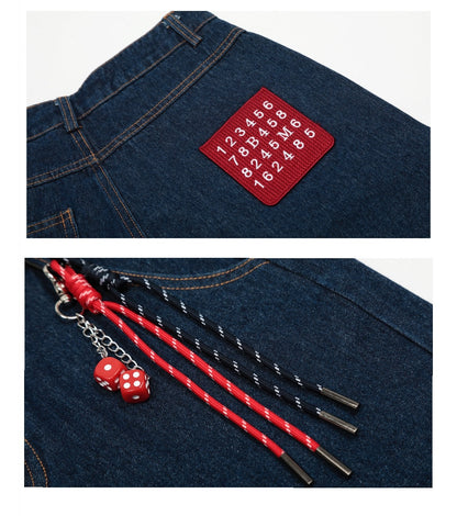 American Retro Lanyard Design Jeans for Women | Vintage Streetwear Denim Ooho