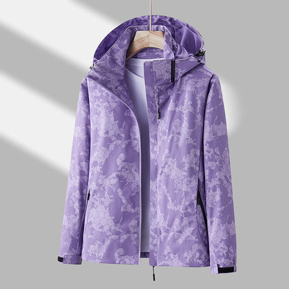 Printed Hooded Windbreaker Unisex Fashion Solid Color Zip-up Jacket Waterproof Windproof Outwear For Women Men Clothing Ooho