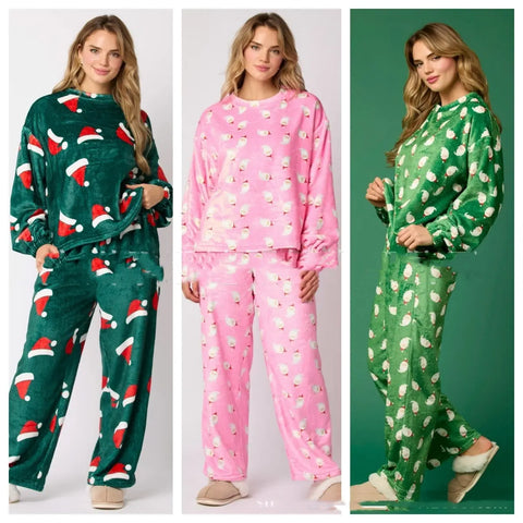 2024 Casual Flannel Pajama Sets For Women 2 Piece Cute Long Sleeve Matching Lounge Shirts Sets Santa Claus Pajamas Homewear Ooho