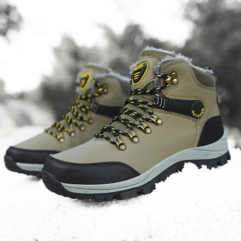 Winter Snow Boots Men Warm Plush Ankle Boots Hiking Lace-up Shoes Ooho