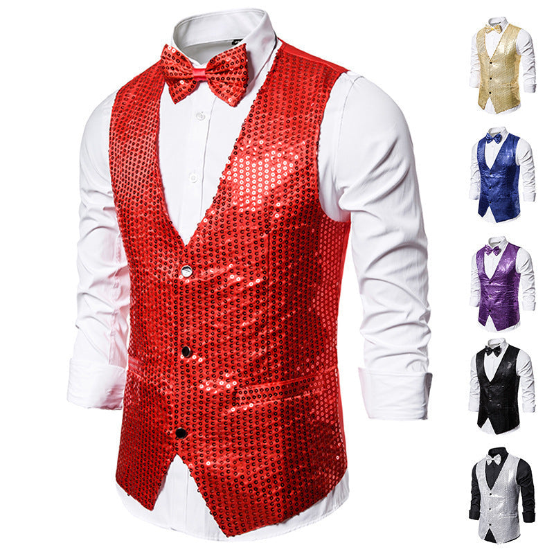 Men's Sequined Vest Performance Dress Jacket Ooho