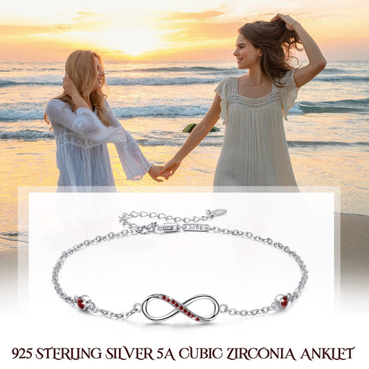 Sterling Silver Endless Love Symbol Anklet Charm Adjustable Chain Anklets For Women Ooho