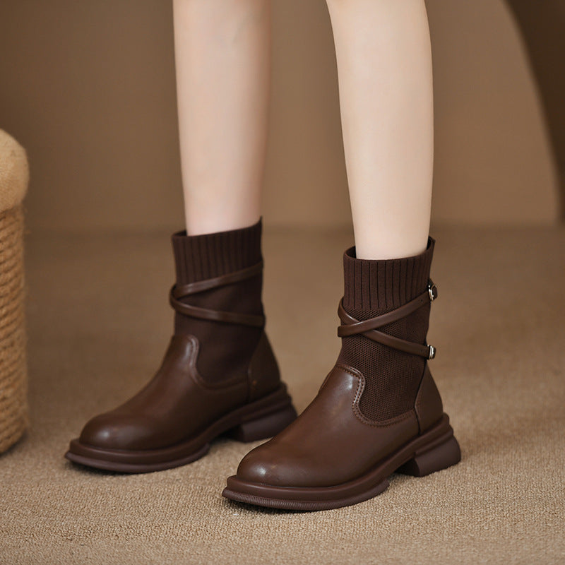 Retro Platform Knitted Martin Boots For Women Ooho